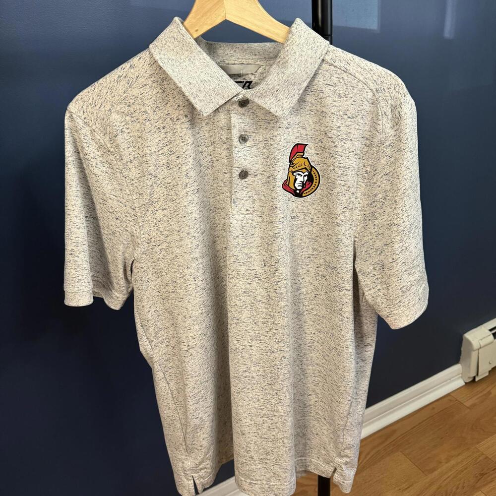 Cutter and Buck Polo with Ottawa Senators Logo, Mens Medium, Grey Speckled